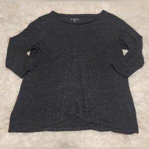 LOFT Smokey Grey Flecked 3/4 Length Lightweight Sweater Tulip Hem Sz. XL